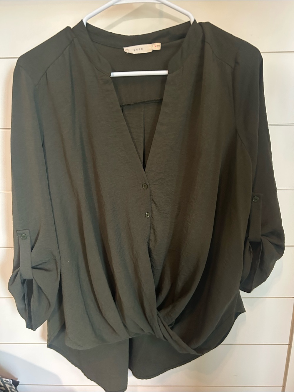 Lush Olive Gathered Front Blouse in Dark Olive